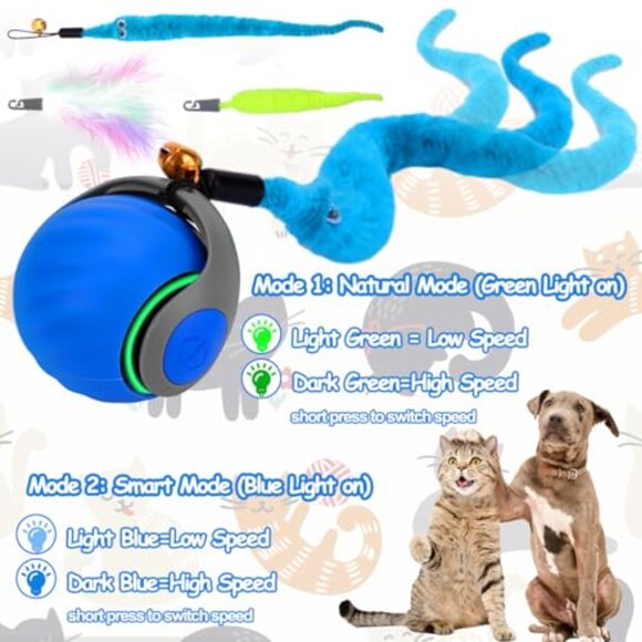 Interactive Cat Toy Ball Automatic Rolling Feather Tails Motion Activated - Picture 5 of 7